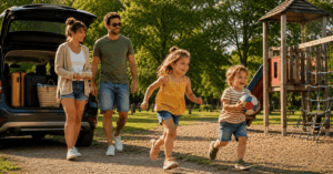 autofamilie am spielplatz