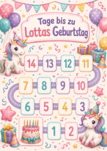 countdownposter einhorn zahl